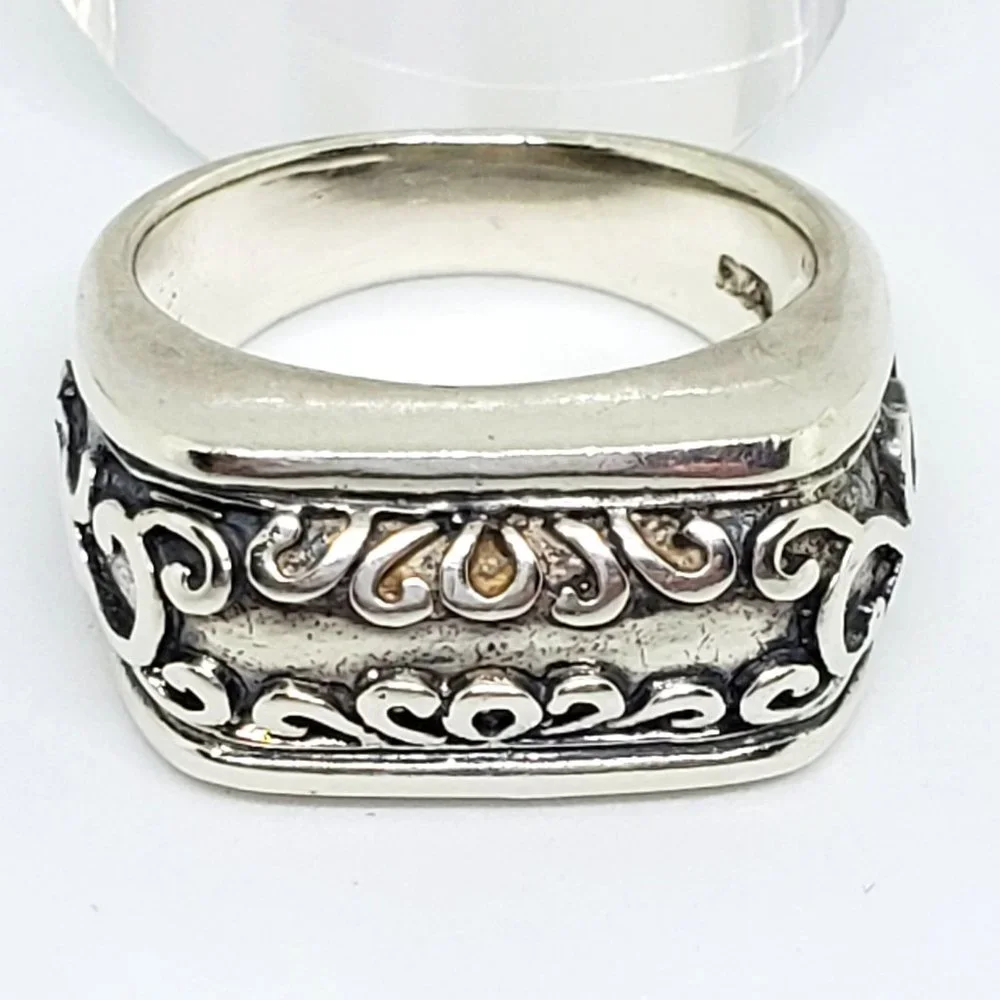 Rectangle Front Delicate Scroll Work Statement Sterling Silver Ring Unisex
